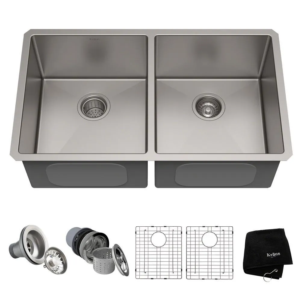 Standart PRO 33in. 16 Gauge Undermount 50/50 Double Bowl Stainless Steel Kitchen Sink, photo 2 of 14