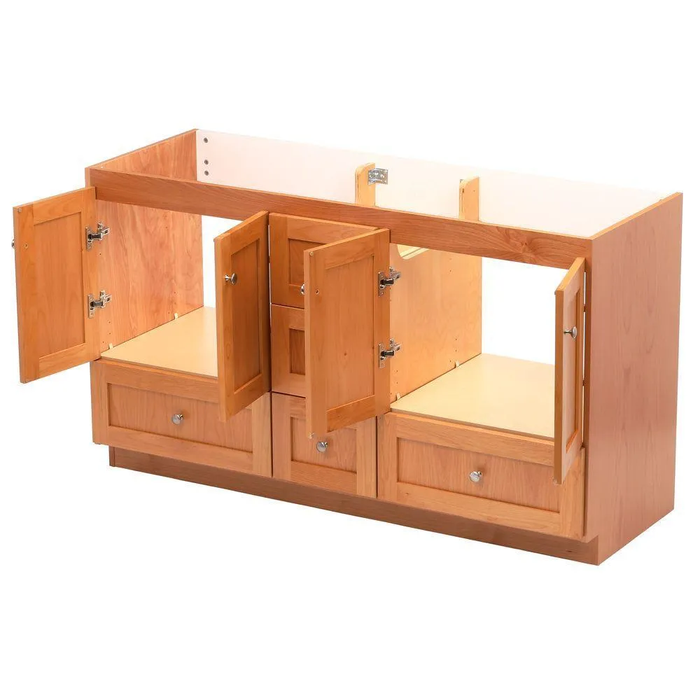 Shaker 60 in. W x 21 in. D x 34.5 in. H Vanity for Double Basins Cabinet Only in Natural Alder, photo 3 of 16