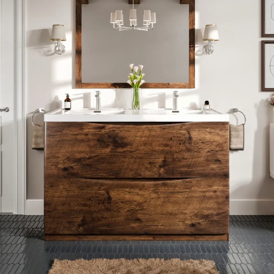 Eviva Smile 48 in. W x 19 in. D x 33.5 in. H Double Bathroom Vanity in Rosewood with White Acrylic Top and Integrated White Sinks, photo 2 of 7