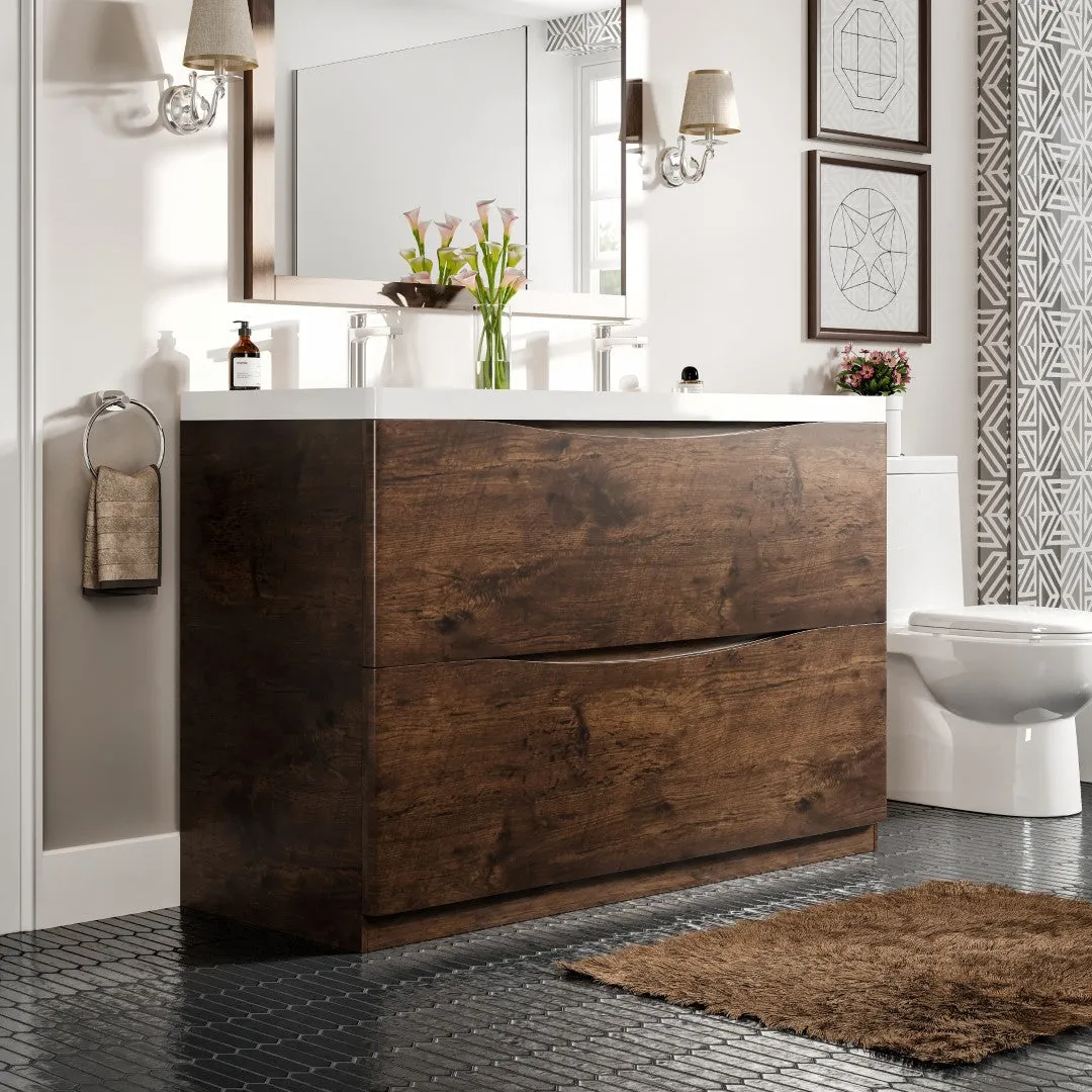 Eviva Smile 48 in. W x 19 in. D x 33.5 in. H Double Bathroom Vanity in Rosewood with White Acrylic Top and Integrated White Sinks, photo 3 of 7
