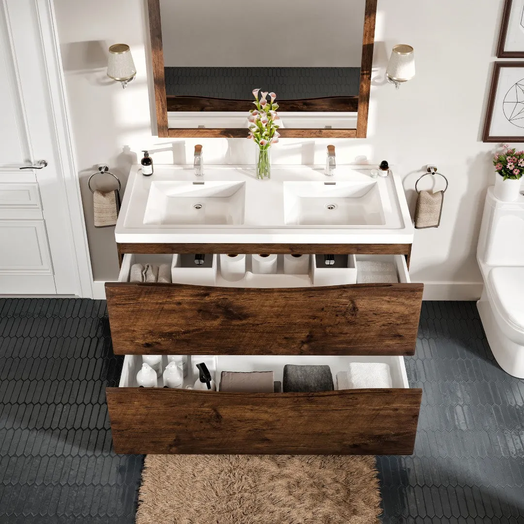 Eviva Smile 48 in. W x 19 in. D x 33.5 in. H Double Bathroom Vanity in Rosewood with White Acrylic Top and Integrated White Sinks, photo 5 of 7