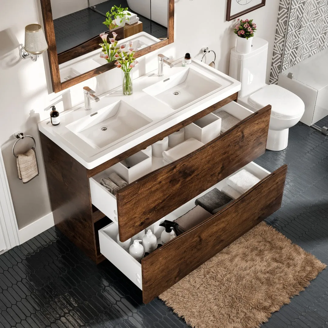 Eviva Smile 48 in. W x 19 in. D x 33.5 in. H Double Bathroom Vanity in Rosewood with White Acrylic Top and Integrated White Sinks, photo 4 of 7