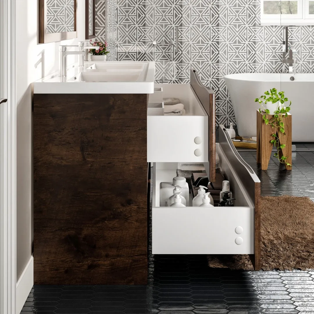 Eviva Smile 48 in. W x 19 in. D x 33.5 in. H Double Bathroom Vanity in Rosewood with White Acrylic Top and Integrated White Sinks, photo 6 of 7