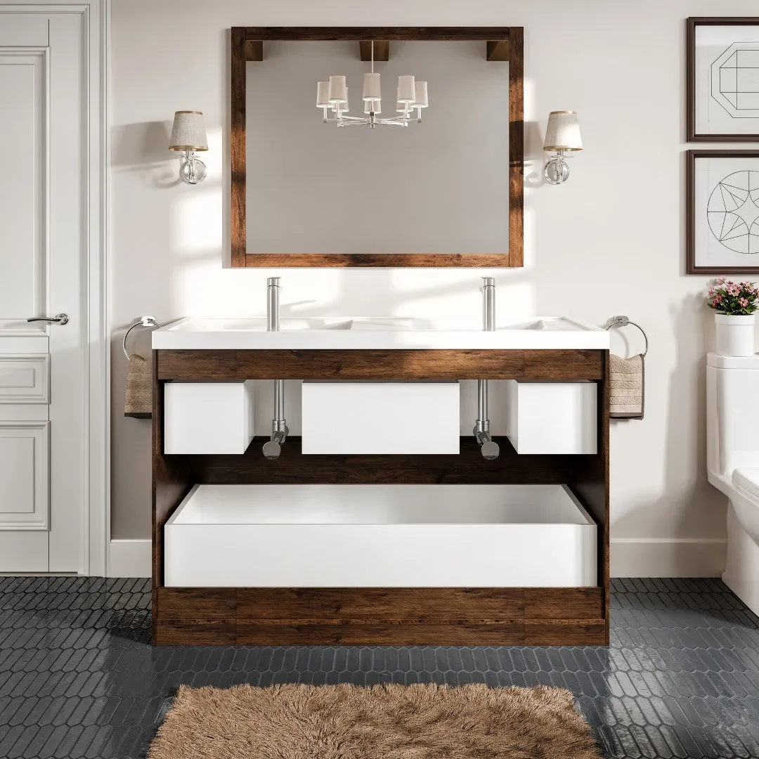 Eviva Smile 48 in. W x 19 in. D x 33.5 in. H Double Bathroom Vanity in Rosewood with White Acrylic Top and Integrated White Sinks, photo 7 of 7