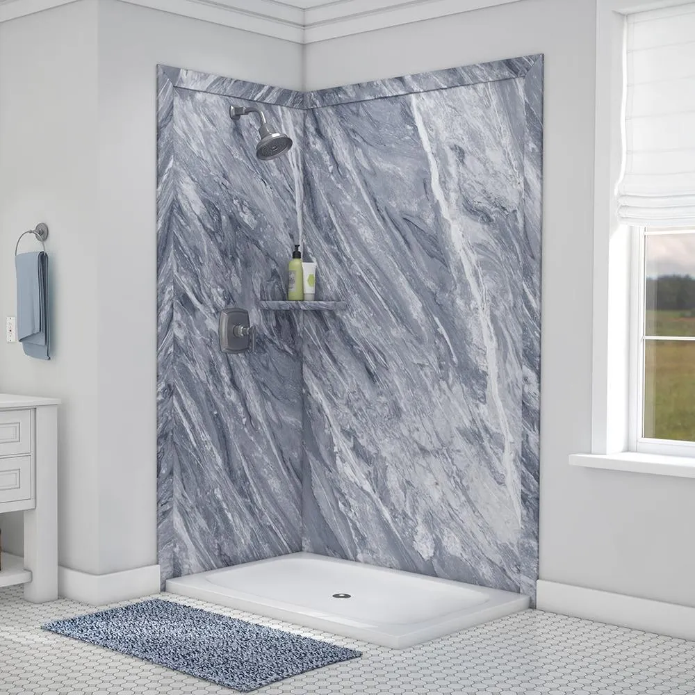 Elegance 36 in. x 48 in. x 80 in. 7-Piece Easy Up Adhesive Corner Shower Wall Surround in Triton, photo 20 of 24