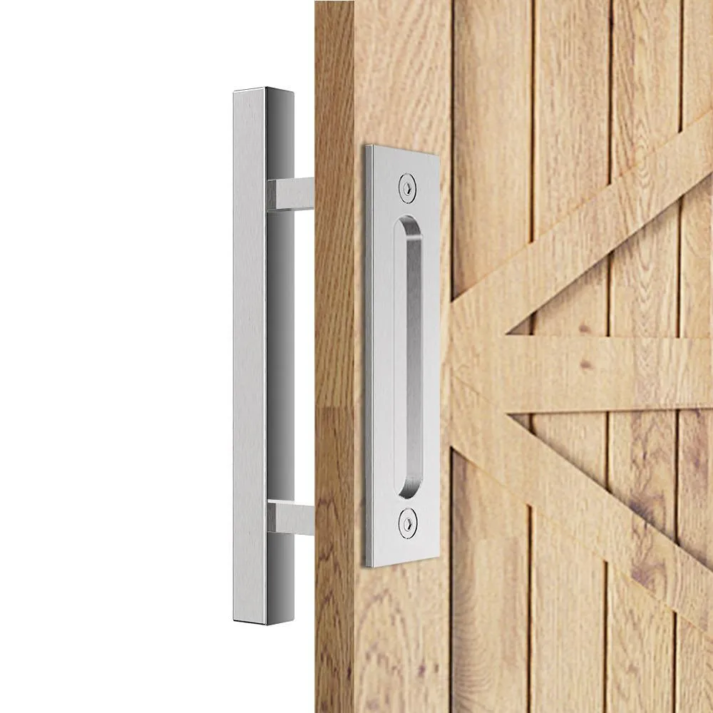 Boyel Living 12 in. Black Square Pull and Flush Sliding Barn Door Handle Set, photo 7 of 7