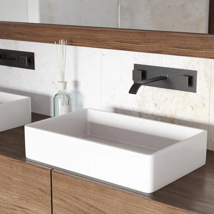 VIGO Magnolia Handmade Countertop White Matte Stone Rectangle Vessel Bathroom Sink in Matte White, photo 2 of 10