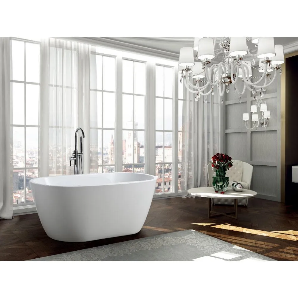 Genoa 59.04 in. Acrylic Flatbottom Non-Whirlpool Freestanding Bathtub in Glossy White, photo 6 of 6