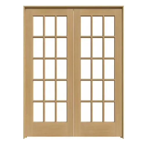 JELD-WEN 15 Lite Wood 60-in x 80-in Unfinished Clear Glass Unfinished Pine Wood Interior French Door (Hardware Included), photo 5 of 5