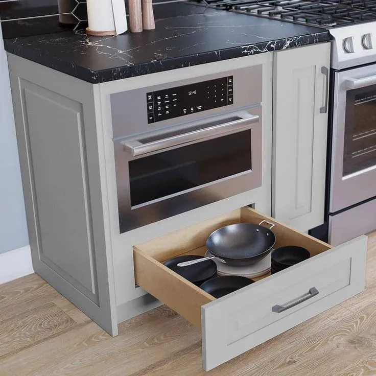Home Decorators Collection Grayson 24 in. W x 24 in. D x 34.5 in. H Assembled Plywood Microwave Base Kitchen Cabinet in Pearl Gray with Soft Close, photo 5 of 6