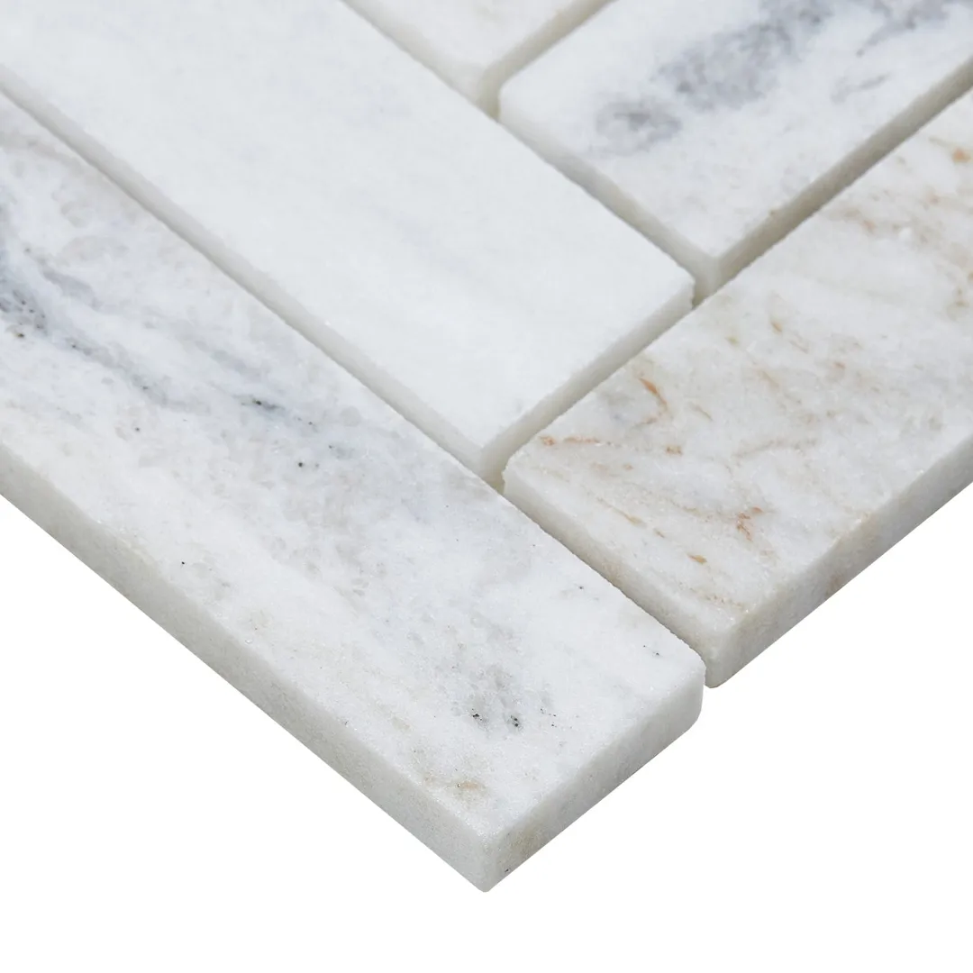 American Olean Genuine Stone White Ember 11-in x 12-in Honed Marble Herringbone Floor and Wall Mosaic Tile (0.67-sq ft per Piece), photo 7 of 9