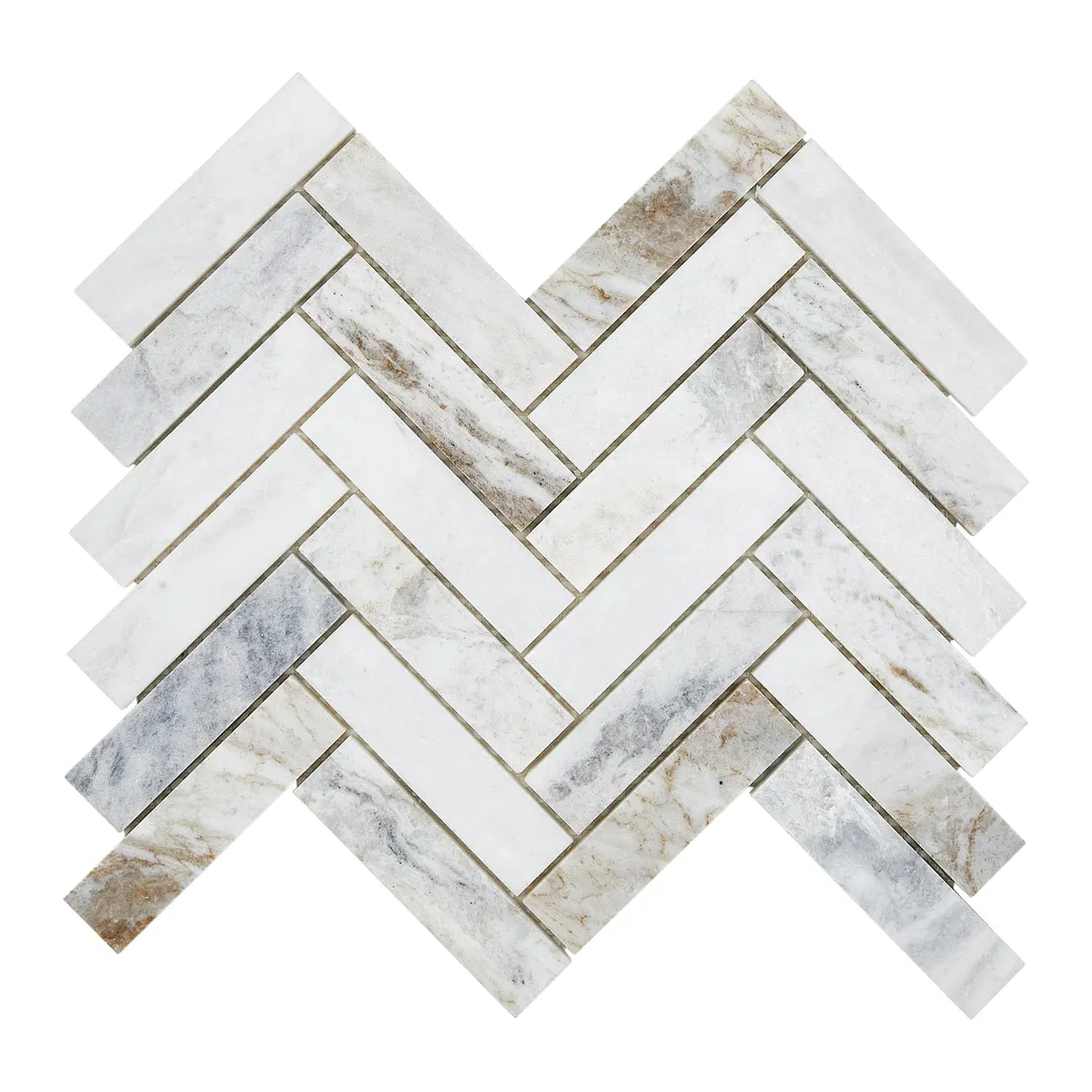 American Olean Genuine Stone White Ember 11-in x 12-in Honed Marble Herringbone Floor and Wall Mosaic Tile (0.67-sq ft per Piece), photo 3 of 9
