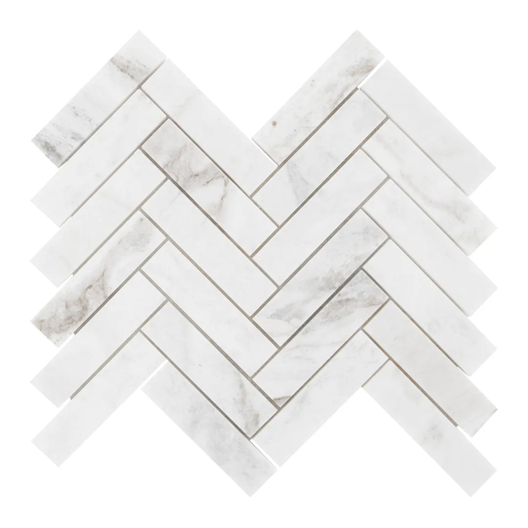 American Olean Genuine Stone White Ember 11-in x 12-in Honed Marble Herringbone Floor and Wall Mosaic Tile (0.67-sq ft per Piece), photo 2 of 9