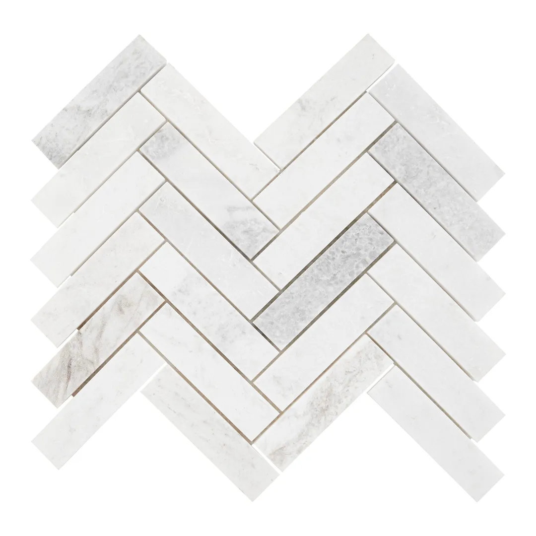 American Olean Genuine Stone White Ember 11-in x 12-in Honed Marble Herringbone Floor and Wall Mosaic Tile (0.67-sq ft per Piece), photo 5 of 9