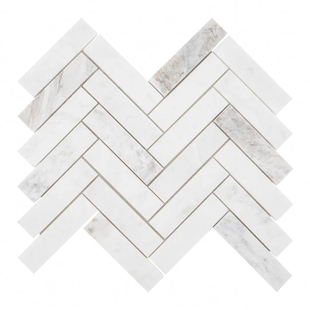 American Olean Genuine Stone White Ember 11-in x 12-in Honed Marble Herringbone Floor and Wall Mosaic Tile (0.67-sq ft per Piece), photo 4 of 9