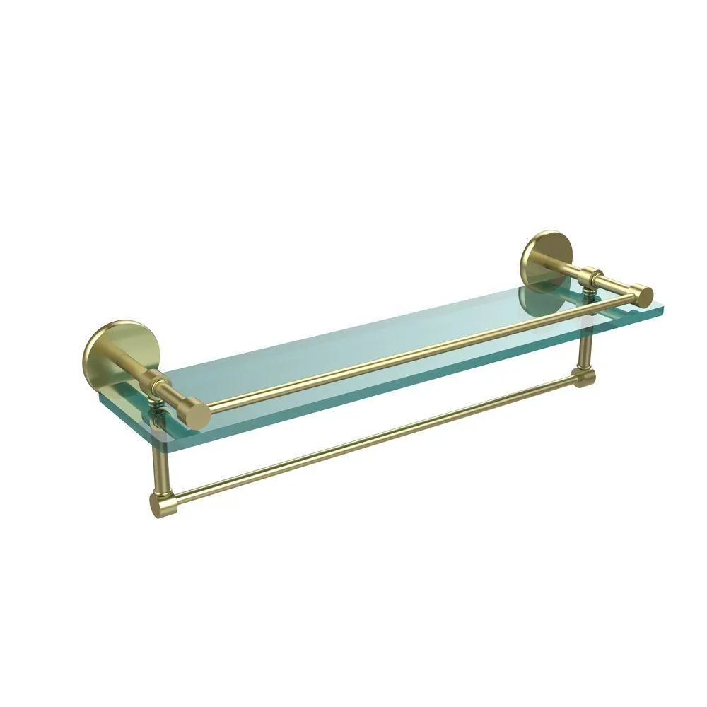 22 in. L x 5 in. H x 5 in. W Gallery Clear Glass Bathroom Shelf with Towel Bar in Satin Nickel, photo 4 of 14