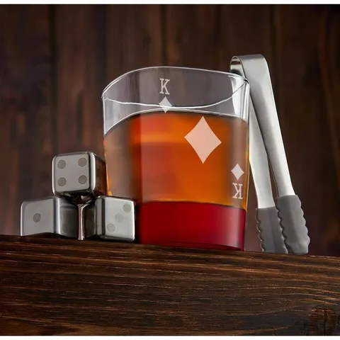 Poker King of Diamonds 11 oz. Whiskey Glass with Accessories