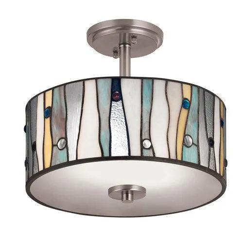 Portfolio 13-in Brushed Nickel Tiffany Semi-Flush Mount Ceiling Light, 2-Light, photo 2 of 7