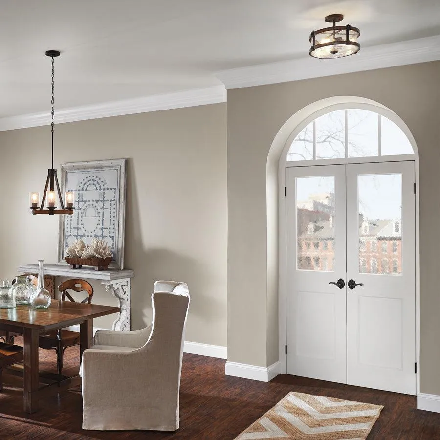 Kichler Barrington 14.75-in Distressed Black and Wood Tone Rustic Semi-Flush Mount Light, 3-Light, photo 2 of 14