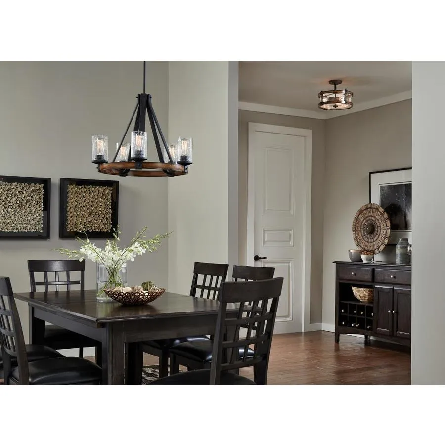 Kichler Barrington 14.75-in Distressed Black and Wood Tone Rustic Semi-Flush Mount Light, 3-Light, photo 3 of 14