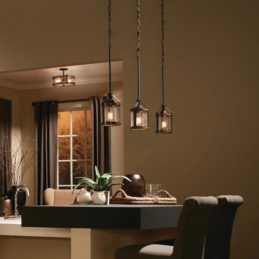 Kichler Barrington 14.75-in Distressed Black and Wood Tone Rustic Semi-Flush Mount Light, 3-Light, photo 4 of 14