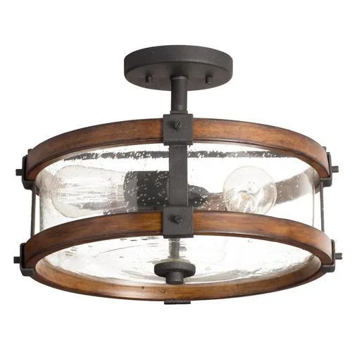 Kichler Barrington 14.75-in Distressed Black and Wood Tone Rustic Semi-Flush Mount Light, 3-Light, photo 5 of 14