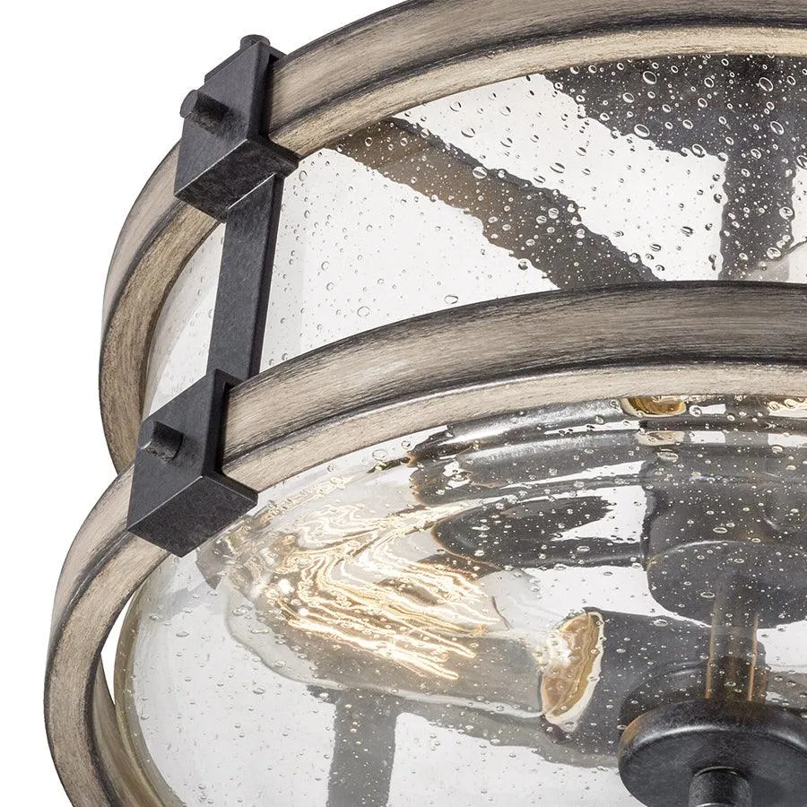 Kichler Barrington 14.75-in Distressed Black and Wood Tone Rustic Semi-Flush Mount Light, 3-Light, photo 6 of 14