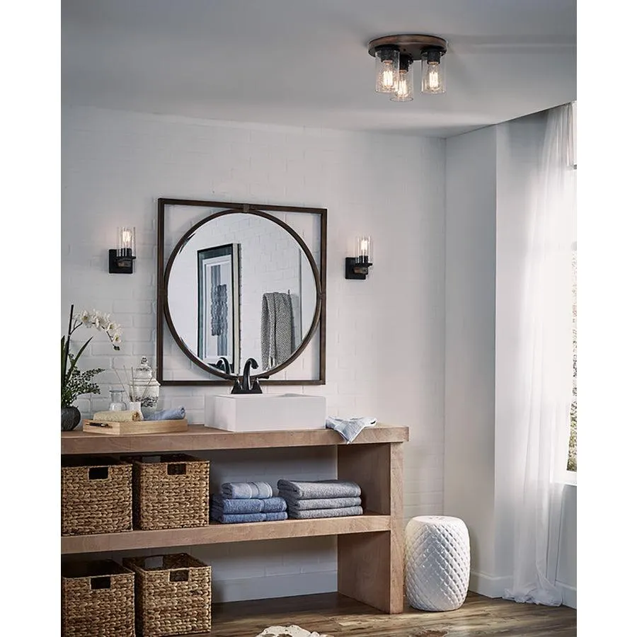 Kichler Barrington 11.5-in Distressed Black and Wood Tone Rustic Incandescent Flush Mount Light, photo 2 of 10