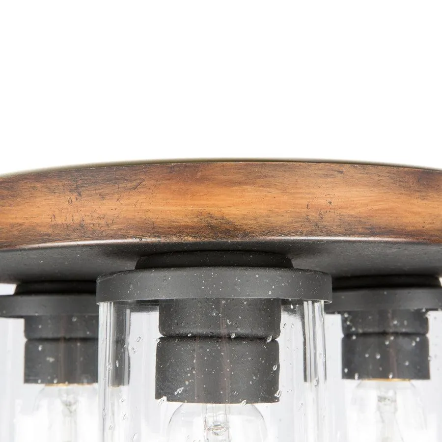Kichler Barrington 11.5-in Distressed Black and Wood Tone Rustic Incandescent Flush Mount Light, photo 3 of 10