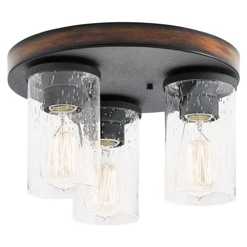 Kichler Barrington 11.5-in Distressed Black and Wood Tone Rustic Incandescent Flush Mount Light, photo 6 of 10