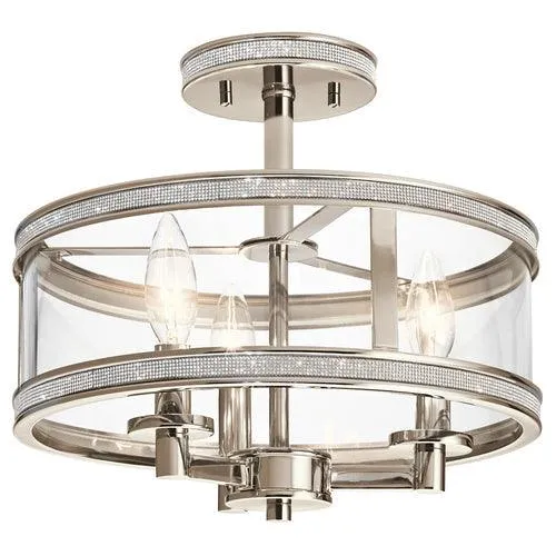 Kichler Angelica 13-in Polished Nickel Modern/Contemporary 3-Light Semi-Flush Mount Ceiling Light, photo 4 of 7