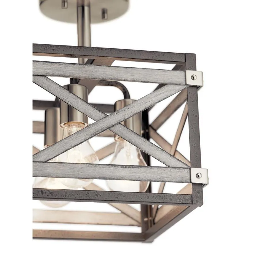 Kichler Stetton 10.31-in Anvil Iron & Distressed Antique Gray 3-Light Semi-Flush Mount Ceiling Light, photo 4 of 9