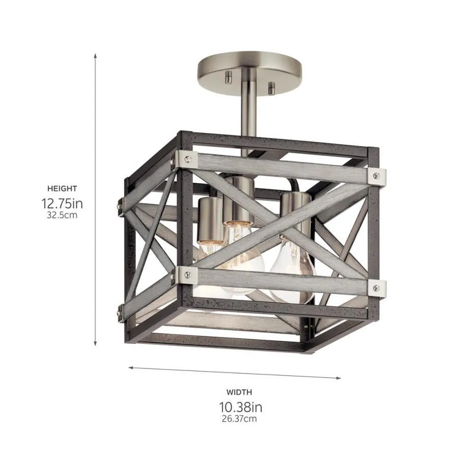 Kichler Stetton 10.31-in Anvil Iron & Distressed Antique Gray 3-Light Semi-Flush Mount Ceiling Light, photo 5 of 9