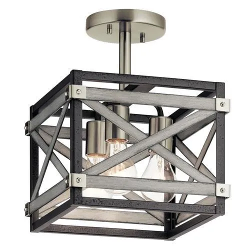 Kichler Stetton 10.31-in Anvil Iron & Distressed Antique Gray 3-Light Semi-Flush Mount Ceiling Light, photo 6 of 9