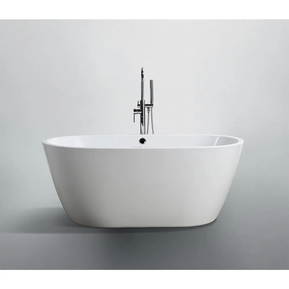 Genoa 59.04 in. Acrylic Flatbottom Non-Whirlpool Freestanding Bathtub in Glossy White, photo 2 of 6