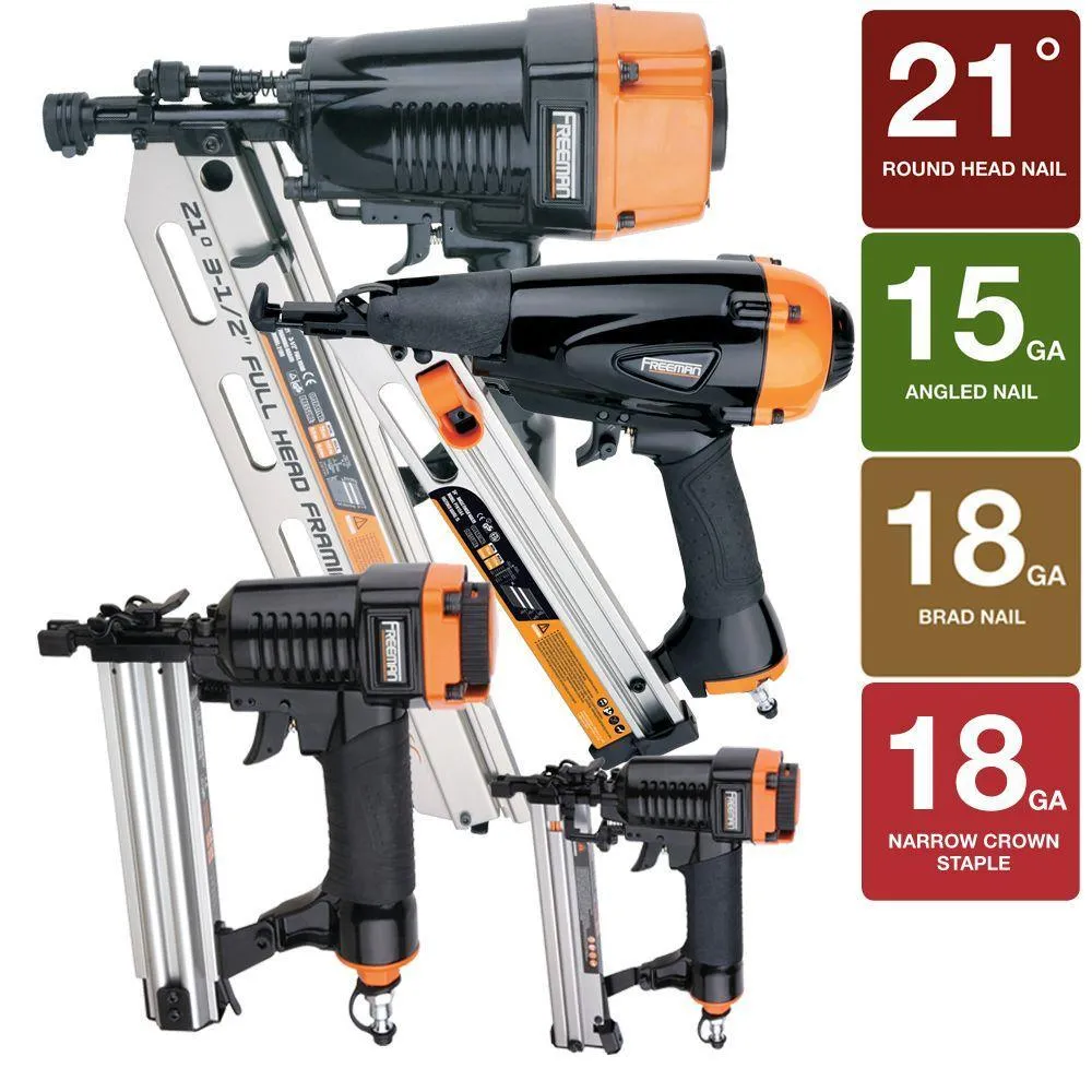 Freeman Pneumatic Framing and Finishing Nailers and Stapler Combo Kit with Canvas Bag (4-Pieces), photo 2 of 2