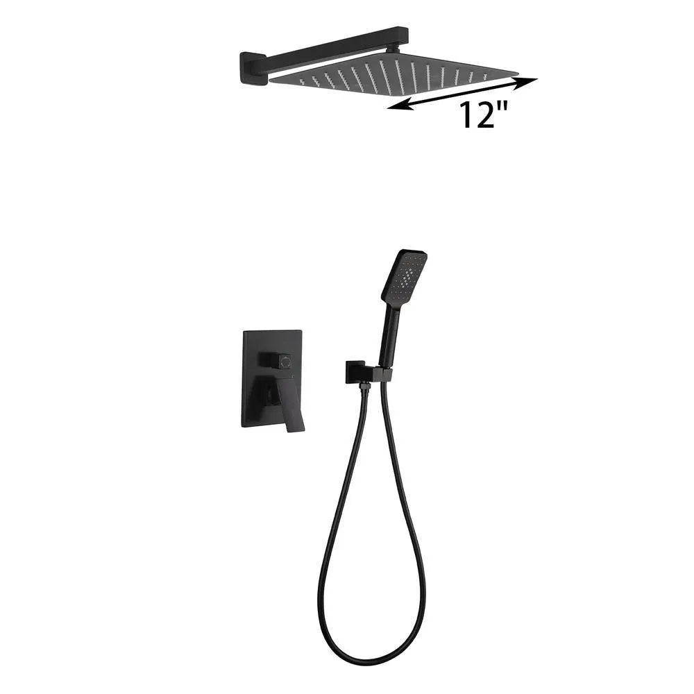 3-Spray with 2.5 GPM 12 in. 2 Functions Tub Wall Mount Dual Shower Heads in Spot in Matte Black (Valve Included), photo 5 of 8