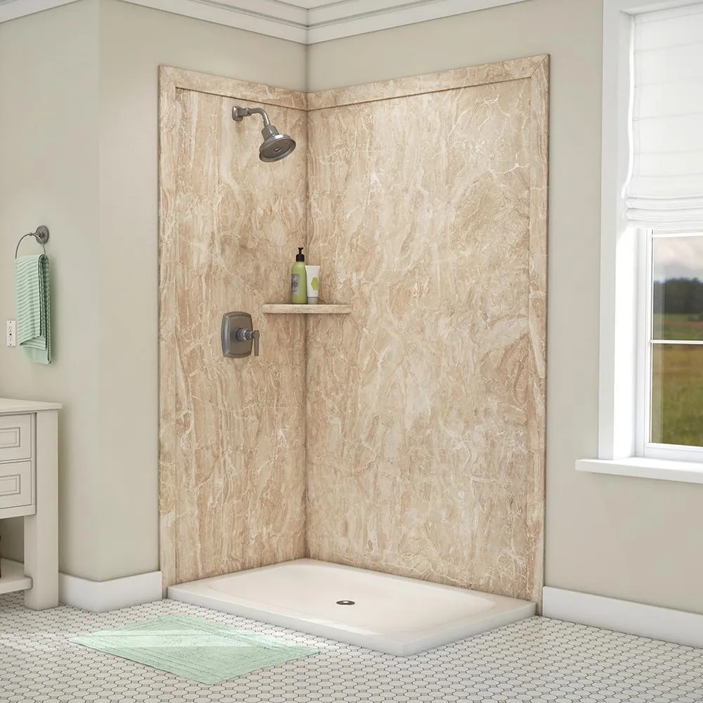 Elegance 36 in. x 48 in. x 80 in. 7-Piece Easy Up Adhesive Corner Shower Wall Surround in Triton, photo 19 of 24