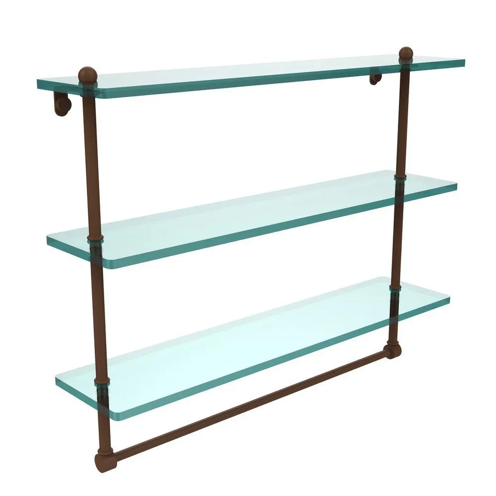 Allied Brass 22 in. L x 18 in. H x 5 in. W 3-Tier Clear Glass Bathroom Shelf with Towel Bar in Oil Rubbed Bronze, photo 11 of 15