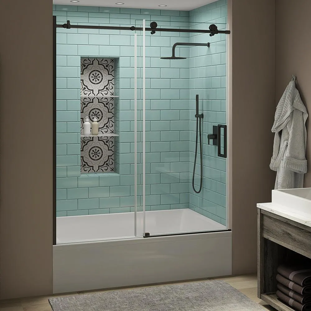 Coraline XL 56 - 60 in. x 70 in. Frameless Sliding Tub Door with StarCast Clear Glass in Polished Chrome, Left Opening, photo 19 of 22