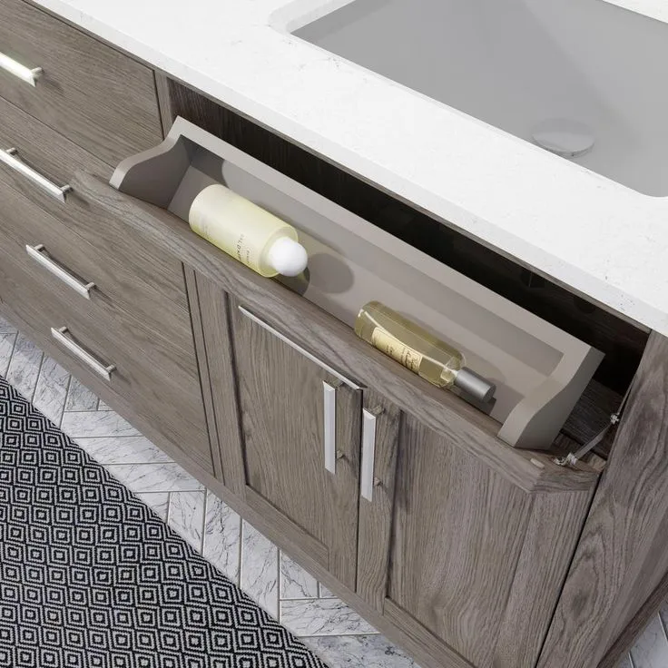 Kali 72 in. W x 22 in. D Bath Vanity in Gray ENGRD Stone Vanity Top in White with White Basin Power Bar and Organizer, photo 8 of 8