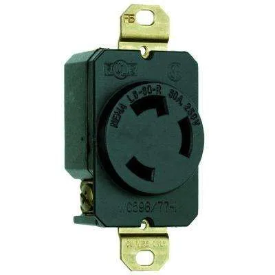 30 Amp 250-Volt 3-Wire Grounding Locking Single Outlet - Black