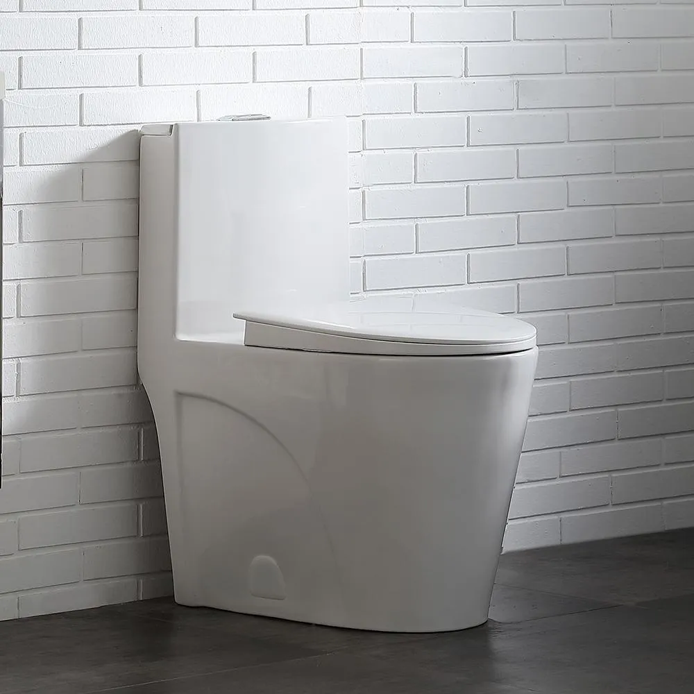 Buxton 1-Piece 1.6 GPF/1.1 GPF Dual Flush Elongated Toilet in White, photo 4 of 11