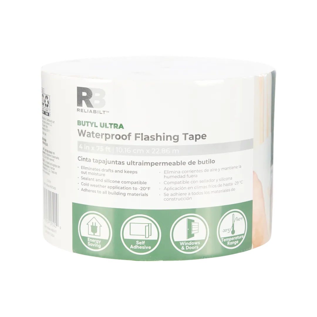 RELIABILT Butyl Ultra Waterproof Flashing Tape, Self-Adhesive – 4 in x 75 ft, White, photo 2 of 3