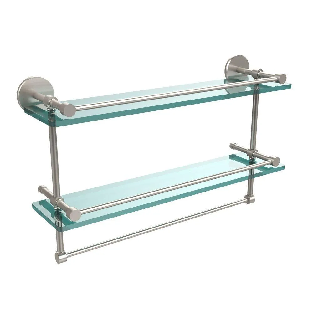 Allied Brass 22 in. L x 12 in. H x 5 in. W 2-Tier Clear Glass Bathroom Shelf with Towel Bar in Polished Chrome, photo 2 of 15