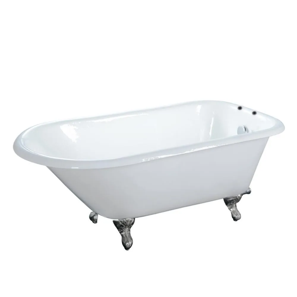 Aristo 55 in. Cast Iron Roll Top Clawfoot Non-Whirlpool Bathtub in White with 7 in. Faucet Holes and CP Feet, photo 2 of 6