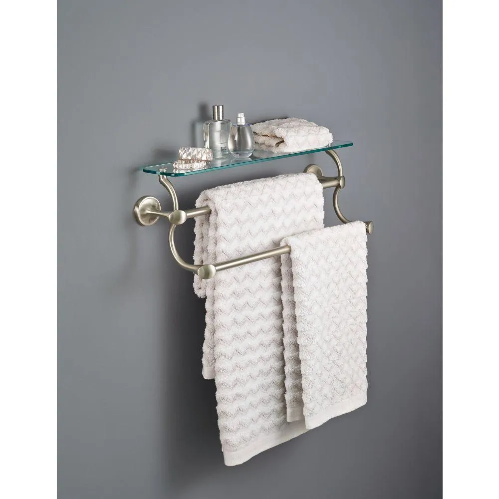 18 in. Glass Shelf with Double Towel Bar in SpotShield Brushed Nickel, photo 2 of 9