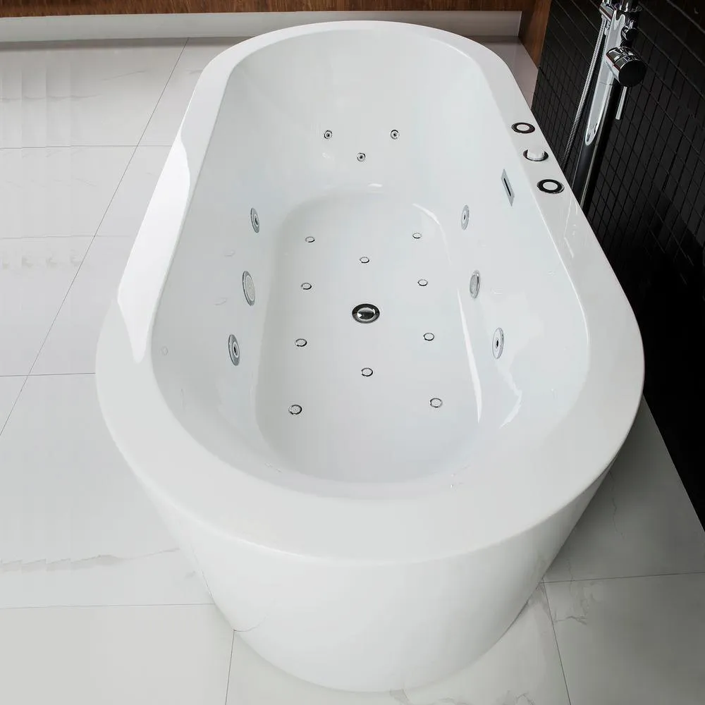 WOODBRIDGE Bologna 67 in. Acrylic Freestanding Whirlpool & Air Bathtub with Drain and Overflow, White, photo 8 of 20