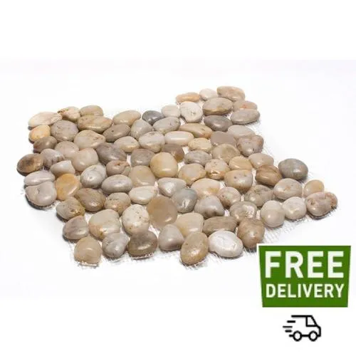 Rain Forest polished pebble tiles 5-Pack White 12-in x 12-in Polished Natural Stone Pebble Mosaic Floor Tile, photo 4 of 4