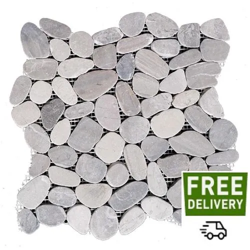 Rain Forest Rain Forest pebble tiles 5-Pack Gray 12-in x 12-in Honed Natural Stone Pebble Mosaic Floor Tile, photo 3 of 3